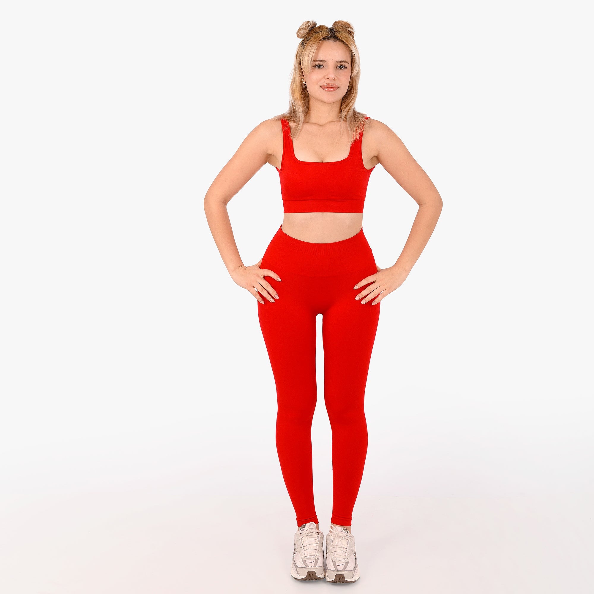 Nahtlose High-Waist Sport-Leggings ohne Raffung – formend, Po-lifting – Rot