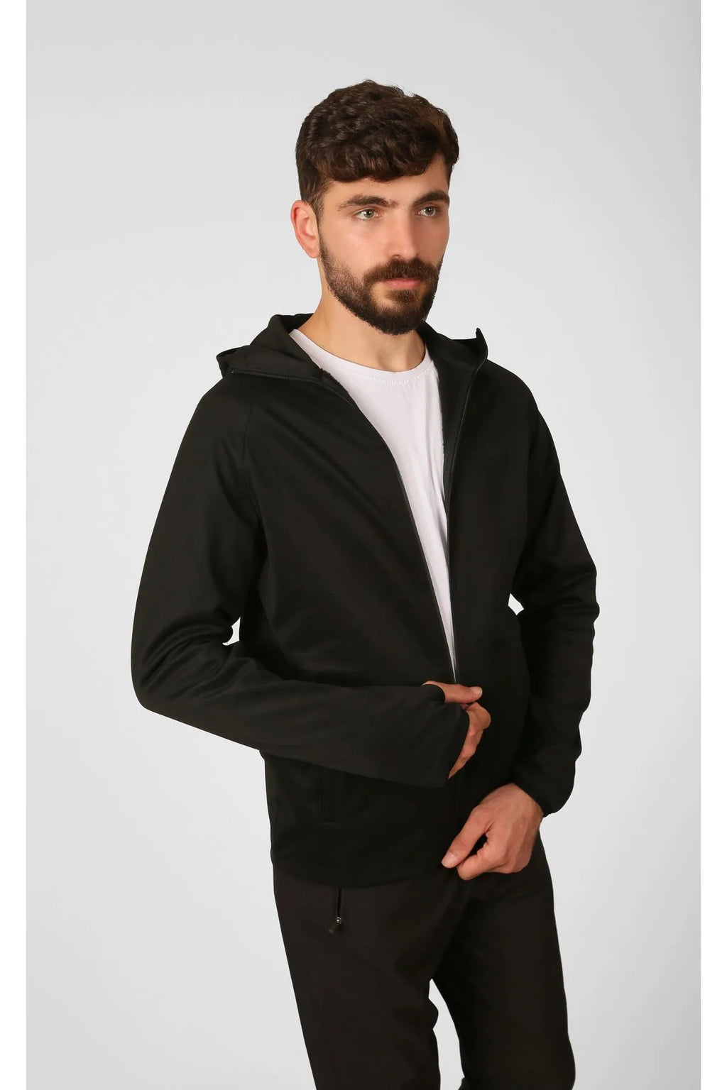 NTB Sweatshirt/Jacke mit Stehkragen, Kapuze und Reißverschluss aus Schardon-Fleece und Neoprenmaterial