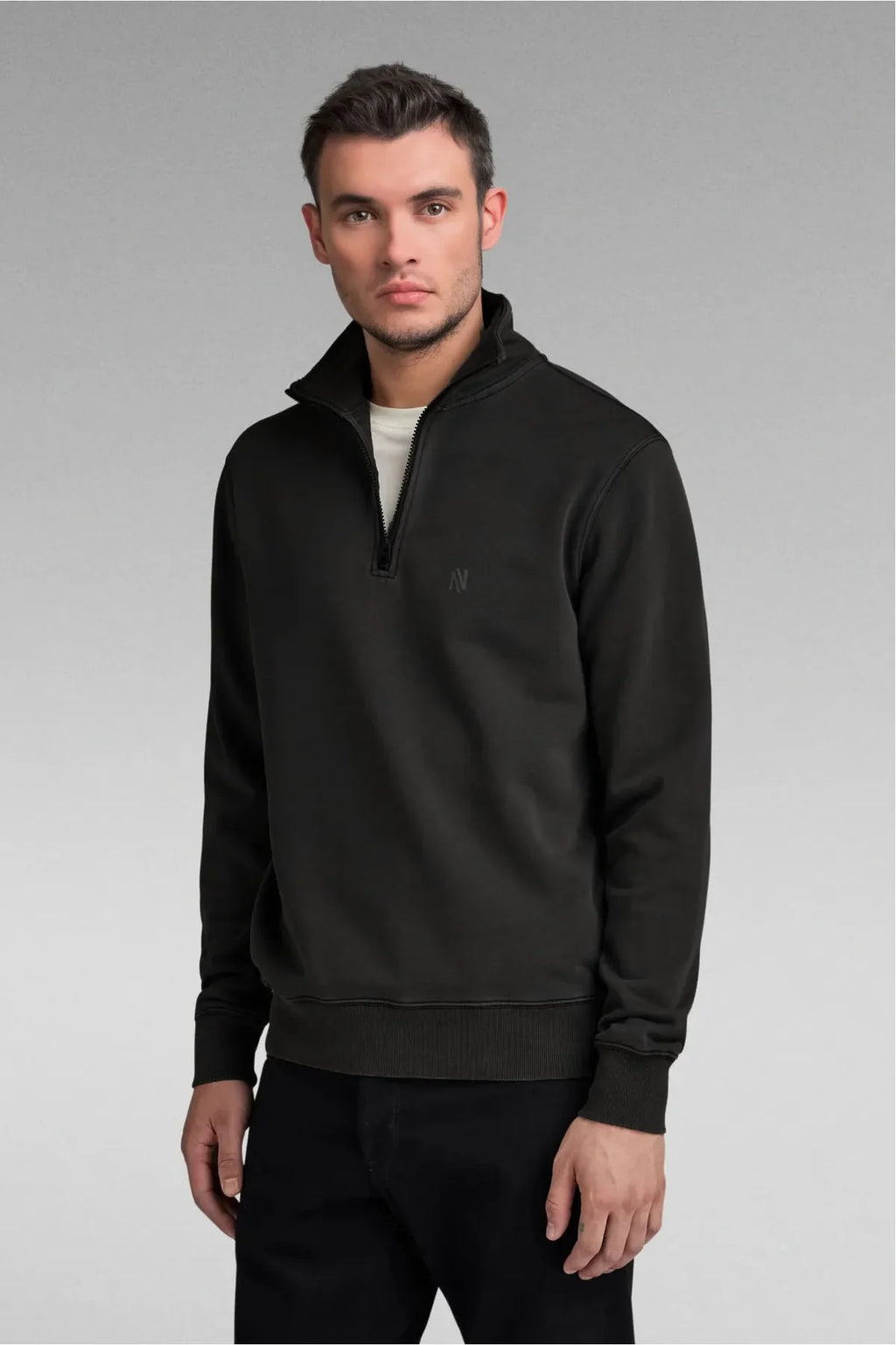 NTB 1/4 Zip Stehkragen Sweatshirt mit Schardon-Finish, 3-fädig und Streifendetail am Kragen