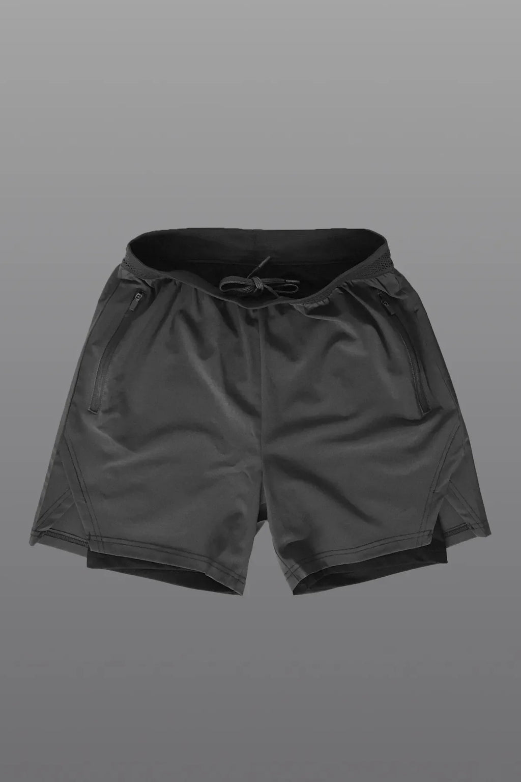 Anthrazit Unisex Gym- und Fitness-Shorts mit gefütterter Leggings / Verstecktem Taschen-Detail / Elastischem Strickbund