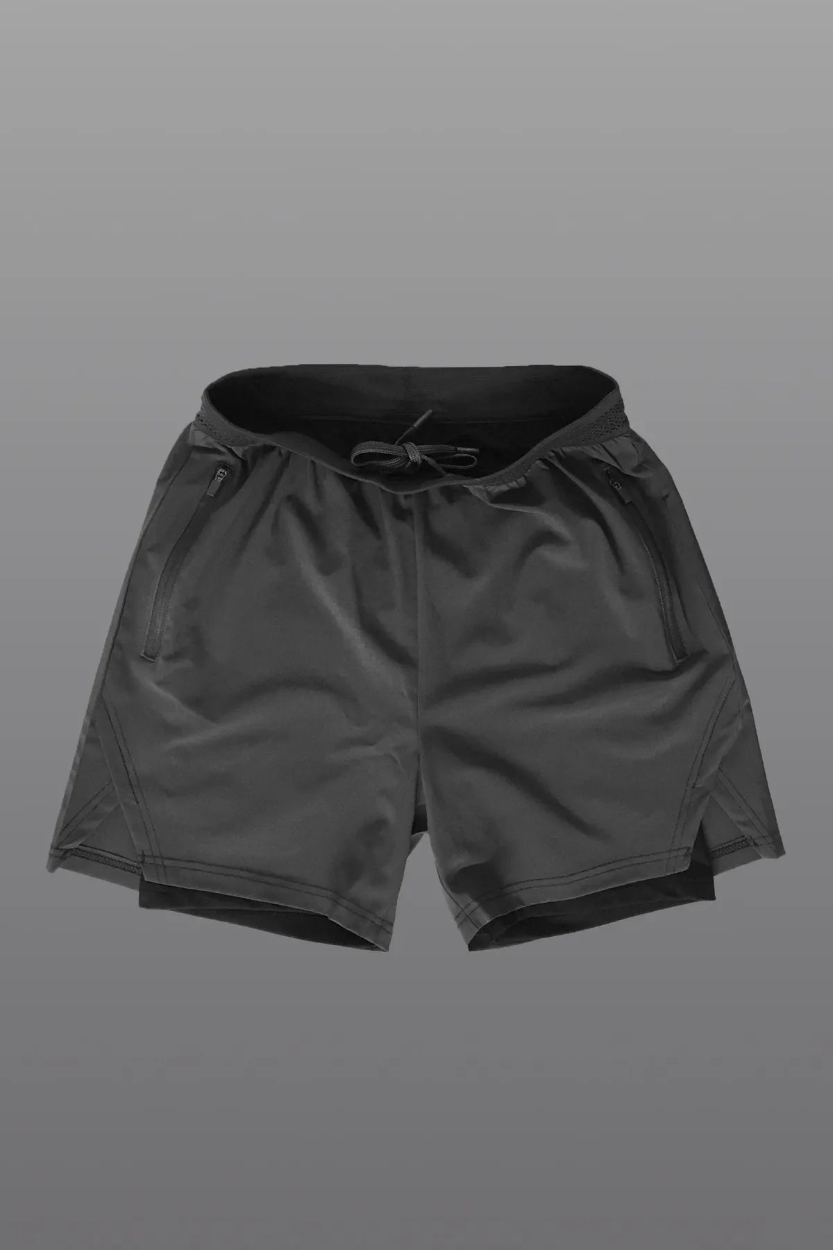 Anthrazit Unisex Gym- und Fitness-Shorts mit gefütterter Leggings / Verstecktem Taschen-Detail / Elastischem Strickbund