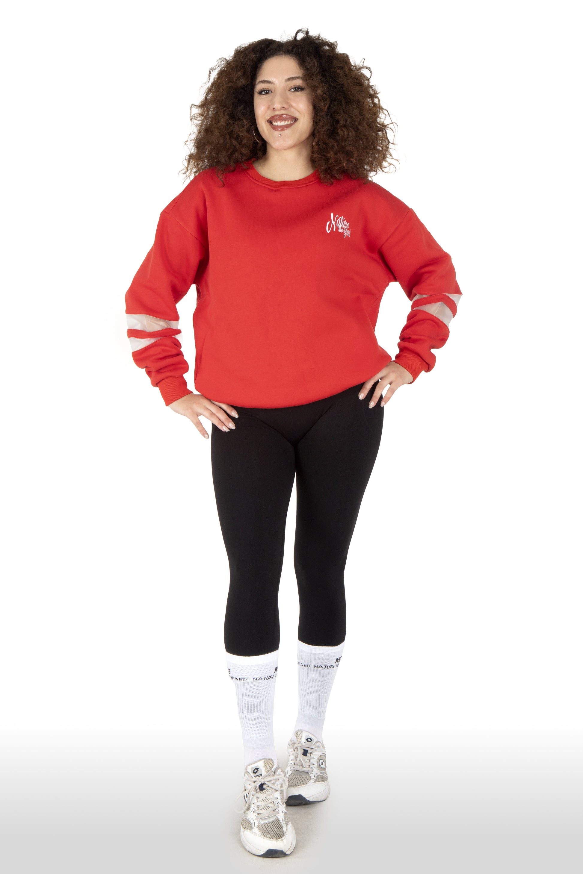 NTB Damen Oversize Sweatshirt mit PVC-Panel Rot