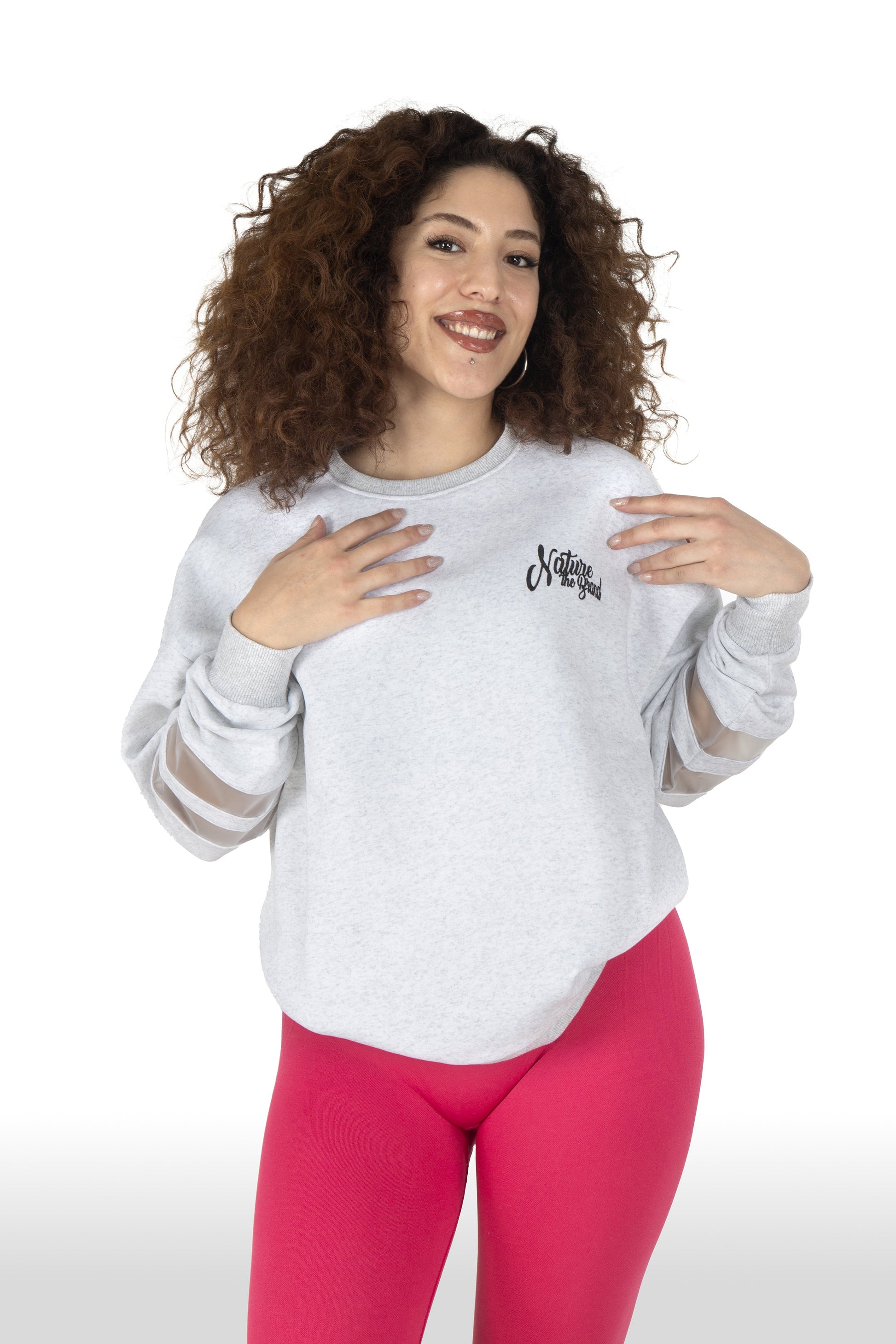 NTB Damen Oversize Sweatshirt mit PVC-Panel Grau