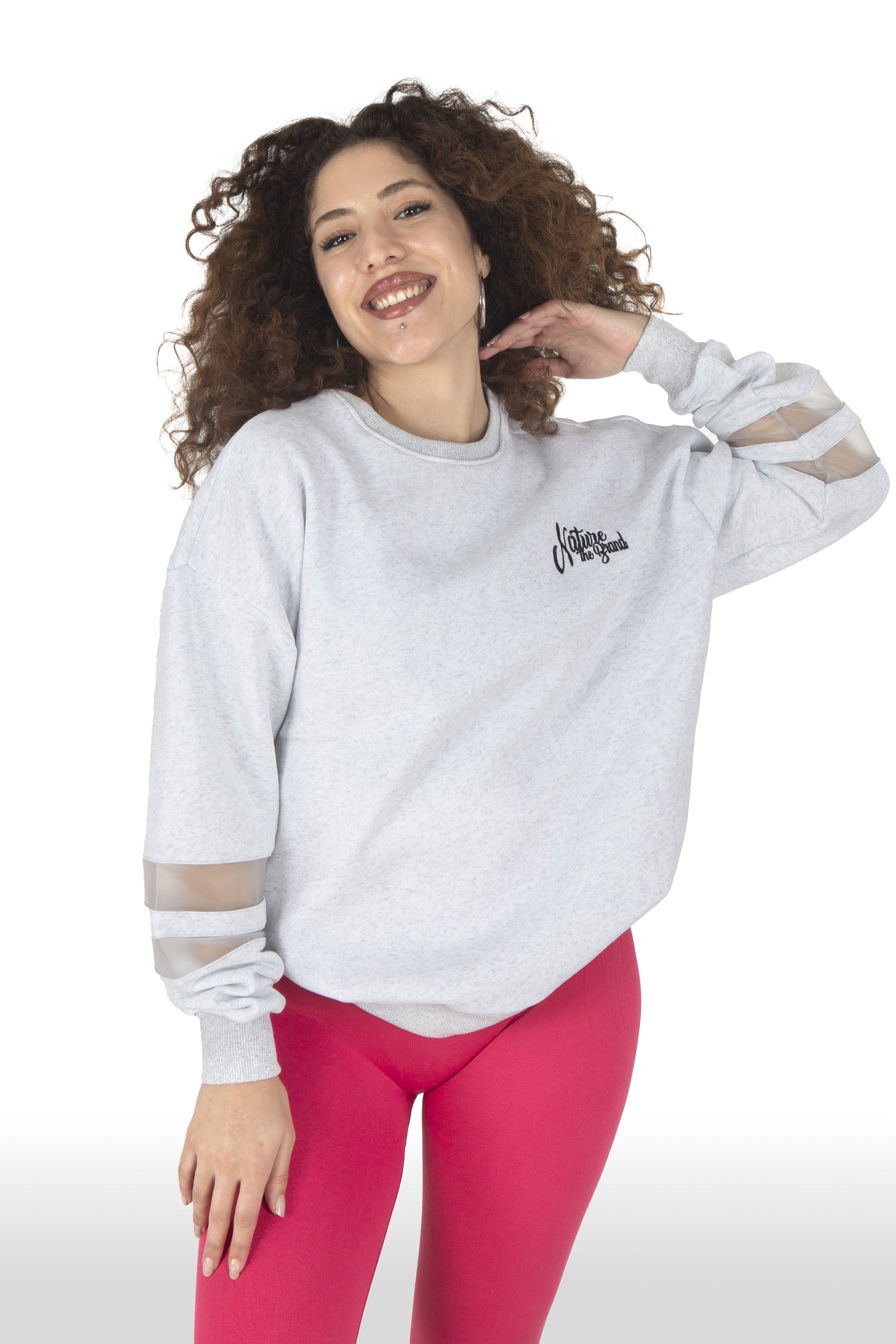 NTB Damen Oversize Sweatshirt mit PVC-Panel Grau