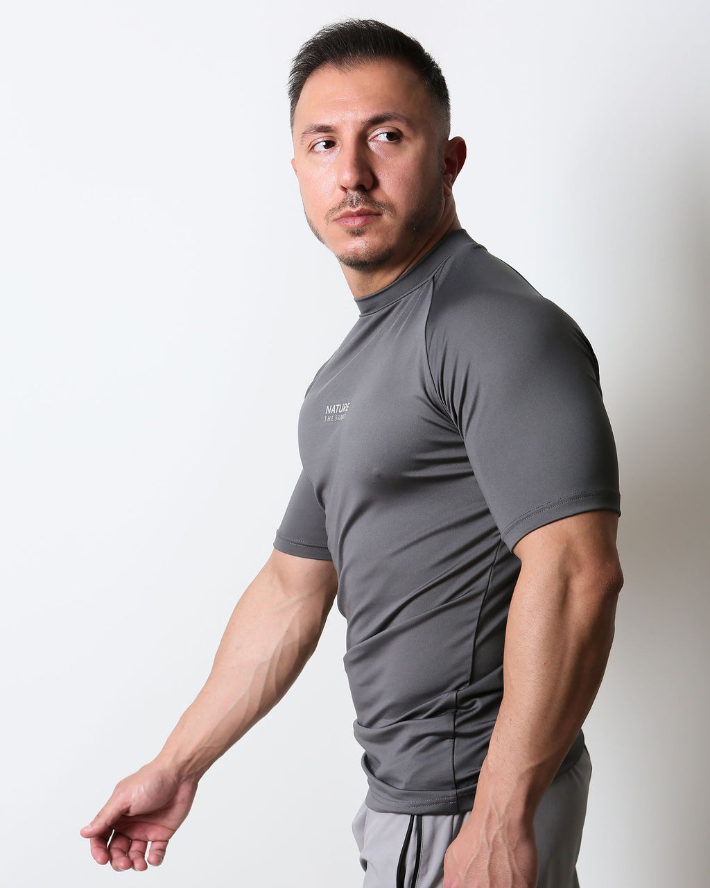 Active Muscle Fit Reglan Sleeve Performance T-Shirt Charcoal