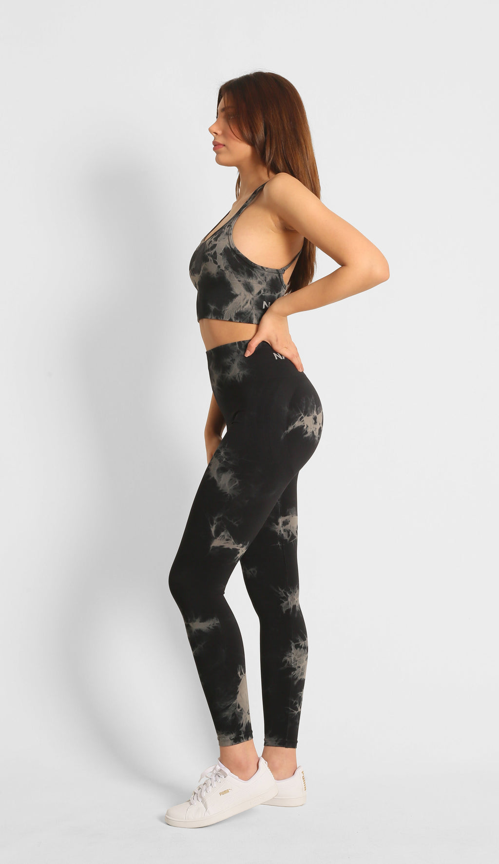 Gemusterte High-Waist formende und nahtlose Sportleggings Schwarz