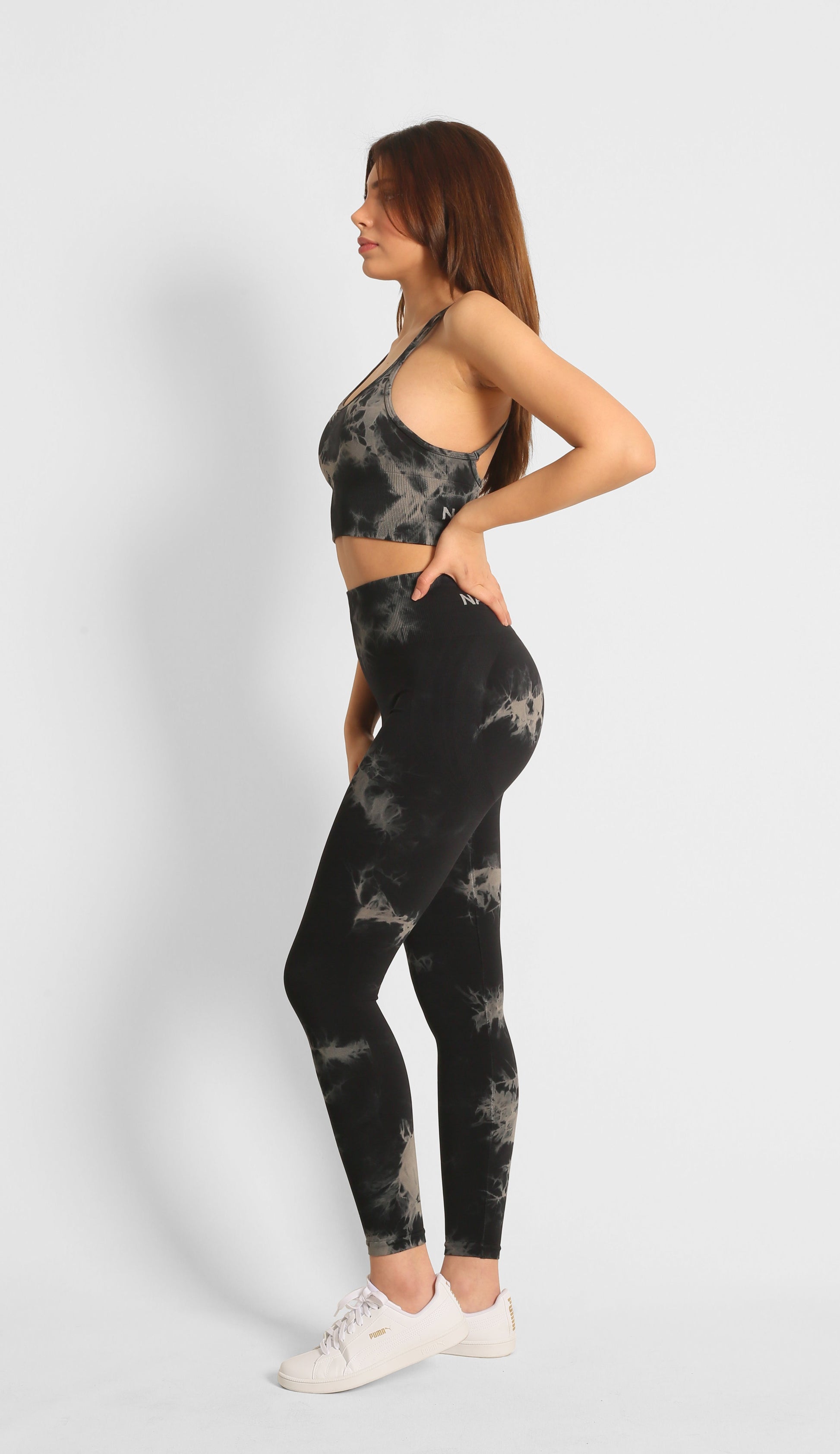 Gemusterte High-Waist formende und nahtlose Sportleggings Schwarz