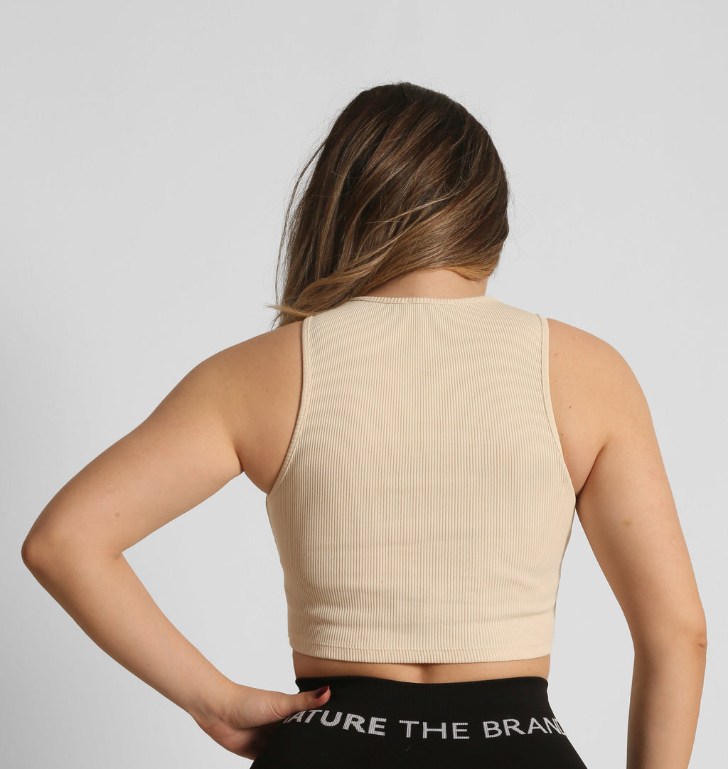 NTB Cleavage Ribbed Top in Ecru