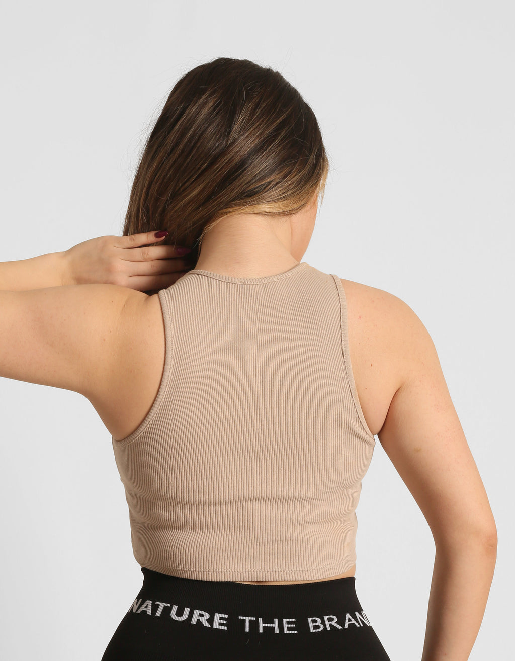 NTB Cleavage Ribbed Top in Taupe
