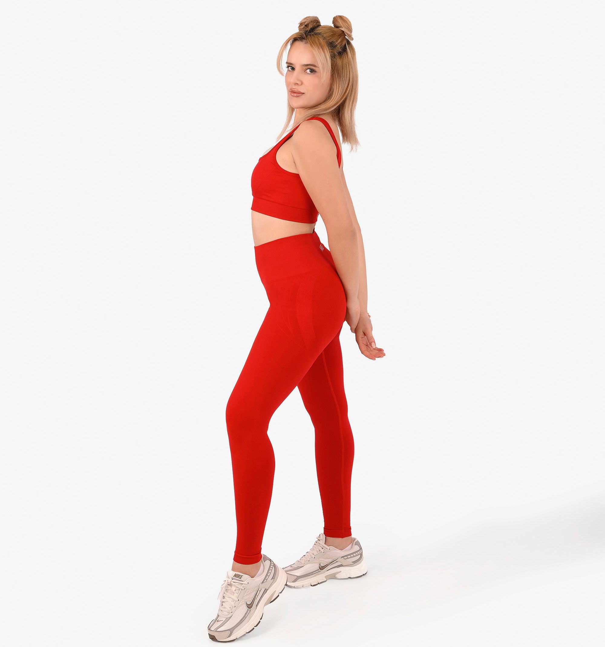 Nahtlose High-Waist Sport-Leggings ohne Raffung – formend, Po-lifting – Rot