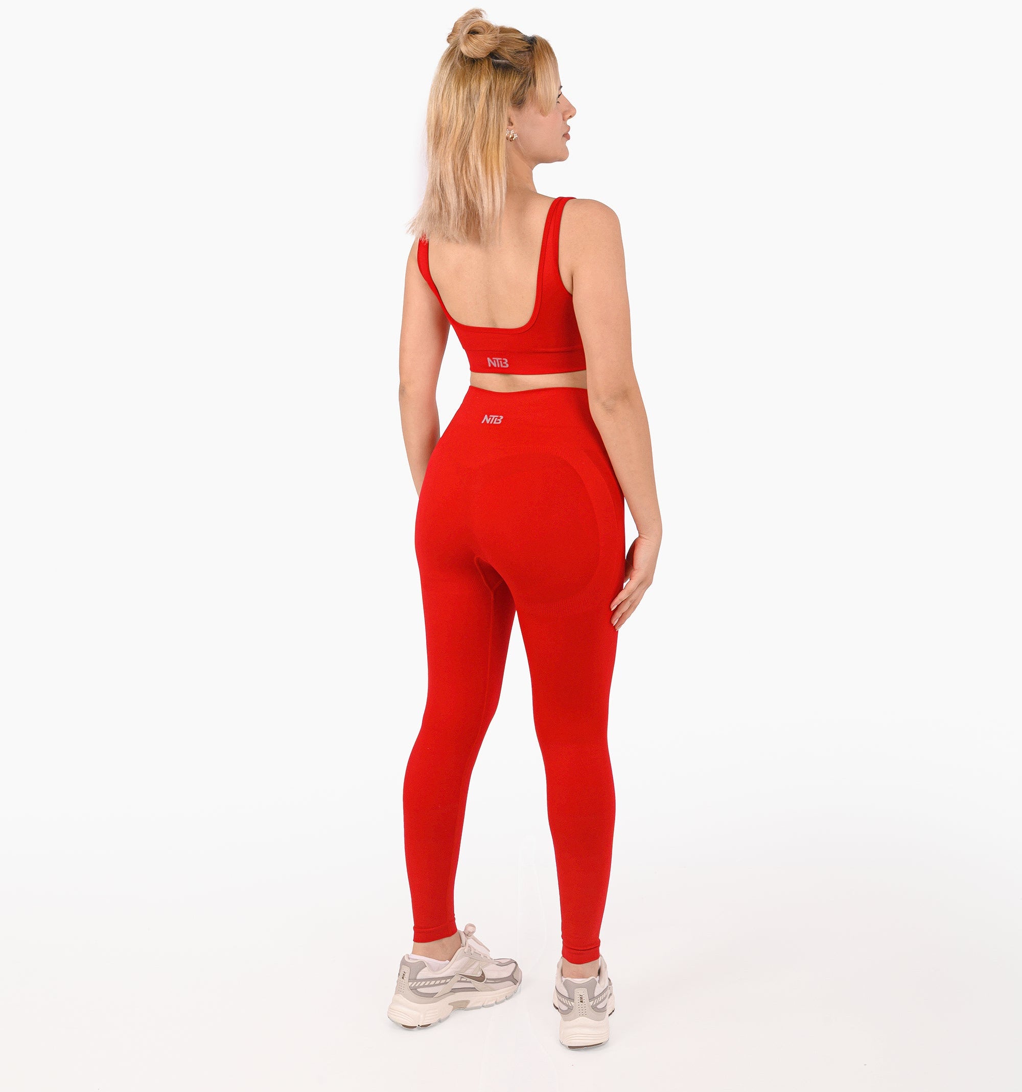 Nahtlose High-Waist Sport-Leggings ohne Raffung – formend, Po-lifting – Rot