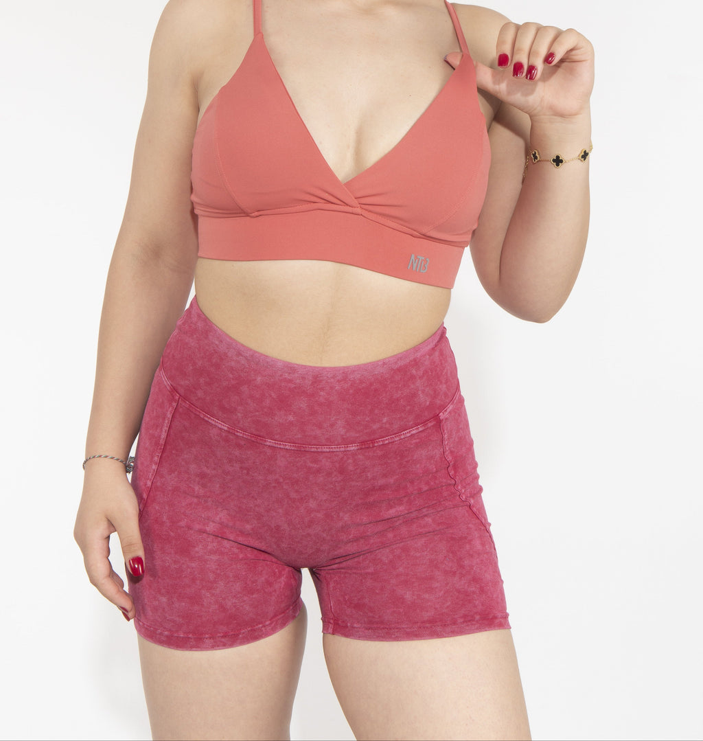 Scrunch High Waist Kurze Leggings Shorts Pink