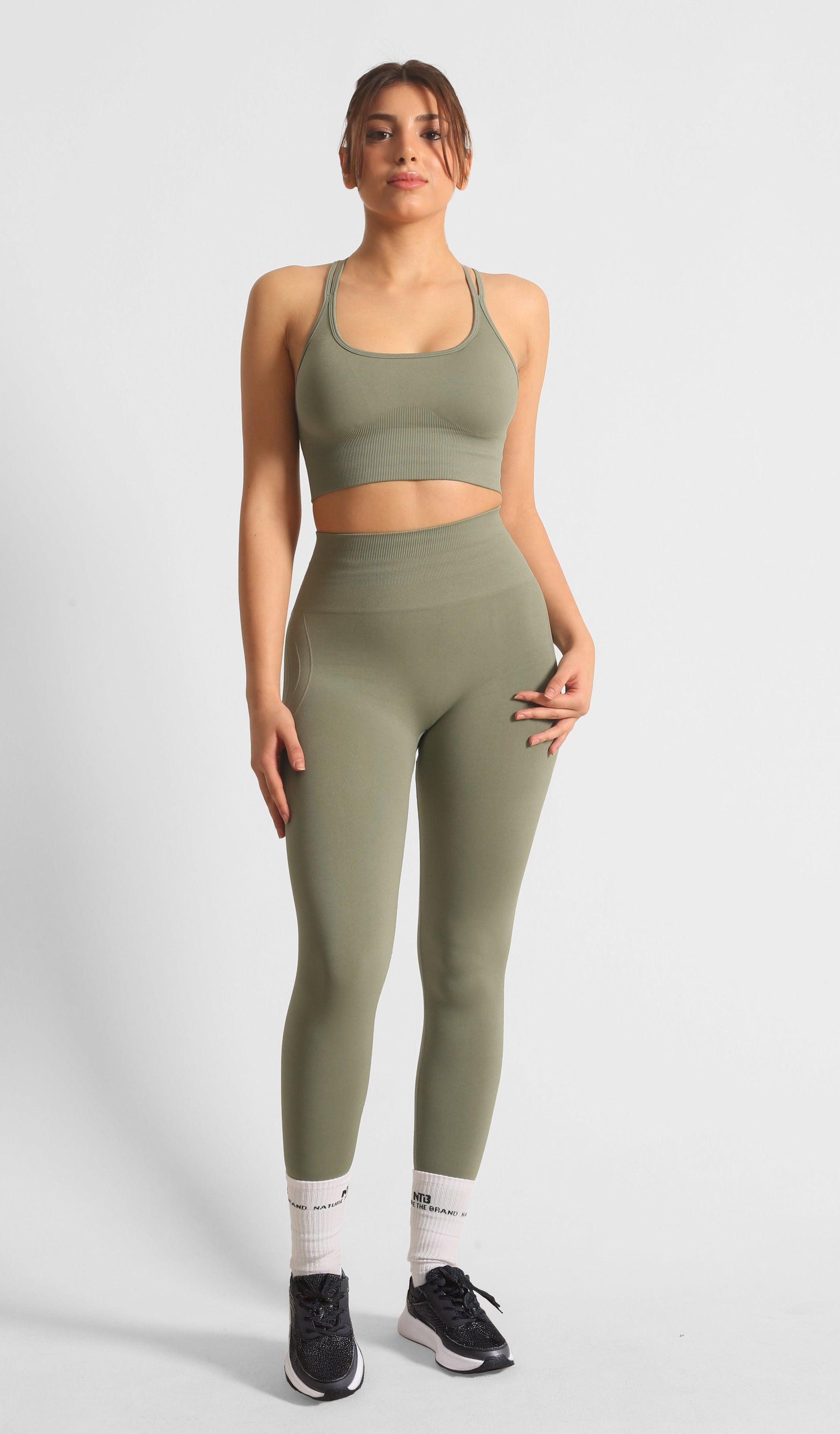 High Waist Seamless Sportleggings mit formendem Effekt in Khaki