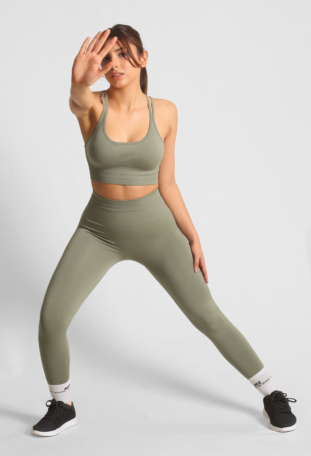 High Waist Seamless Sportleggings mit formendem Effekt in Khaki