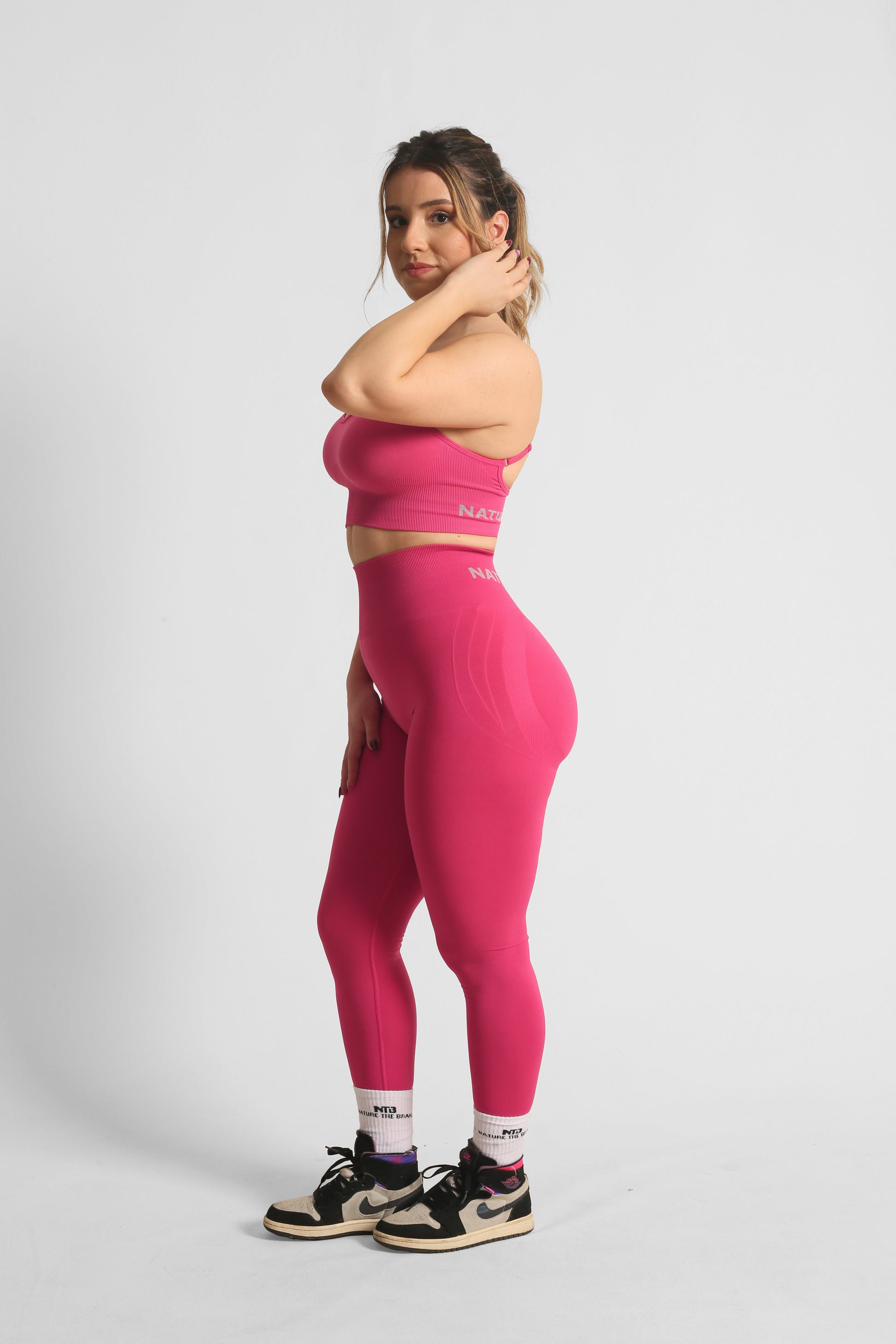 High Waist Formende und Nahtlose Scrunch-Sportleggings Pink