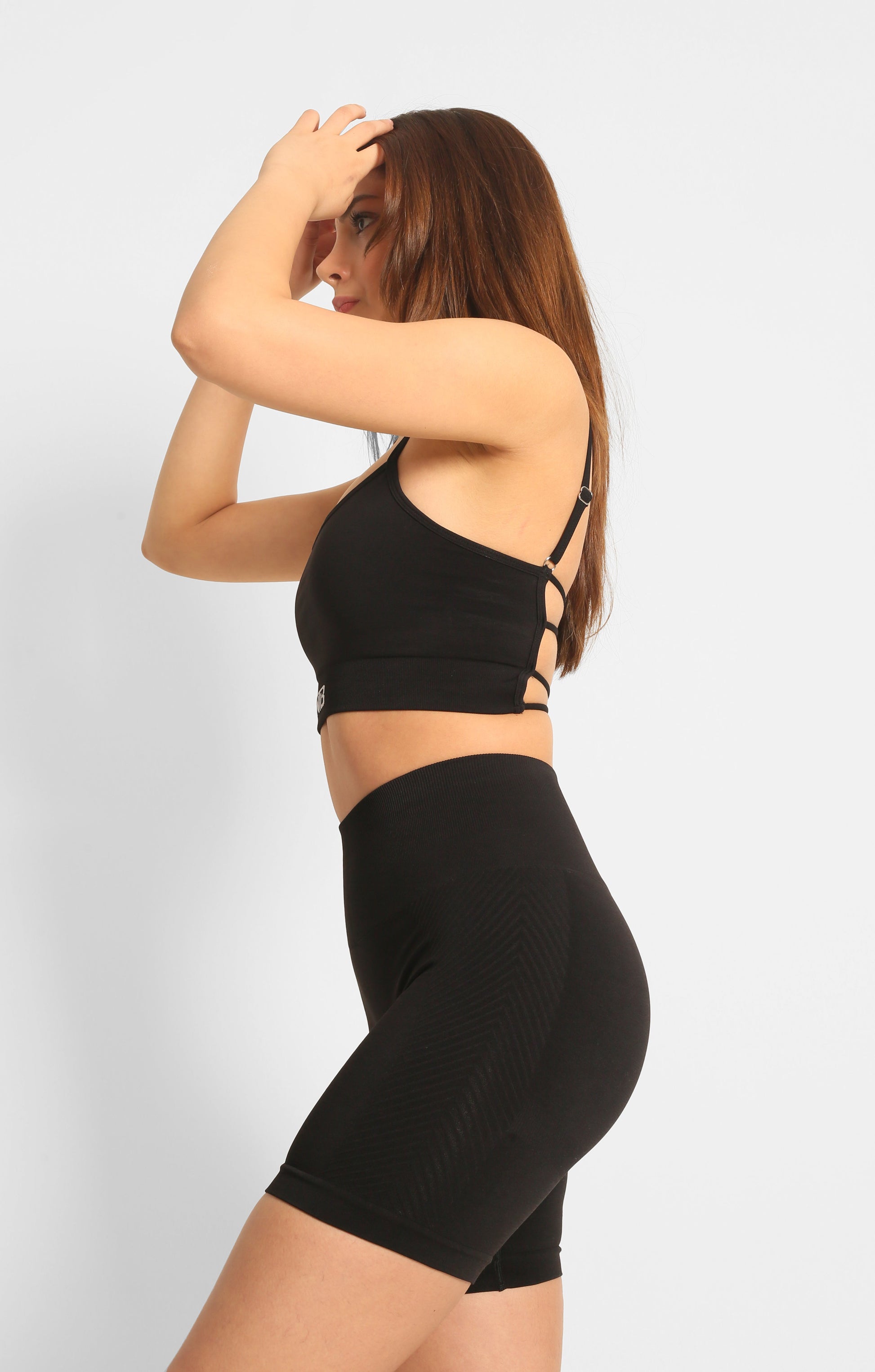 Hohe Taille Push-Up Sportshorts ohne Raffung in Schwarz