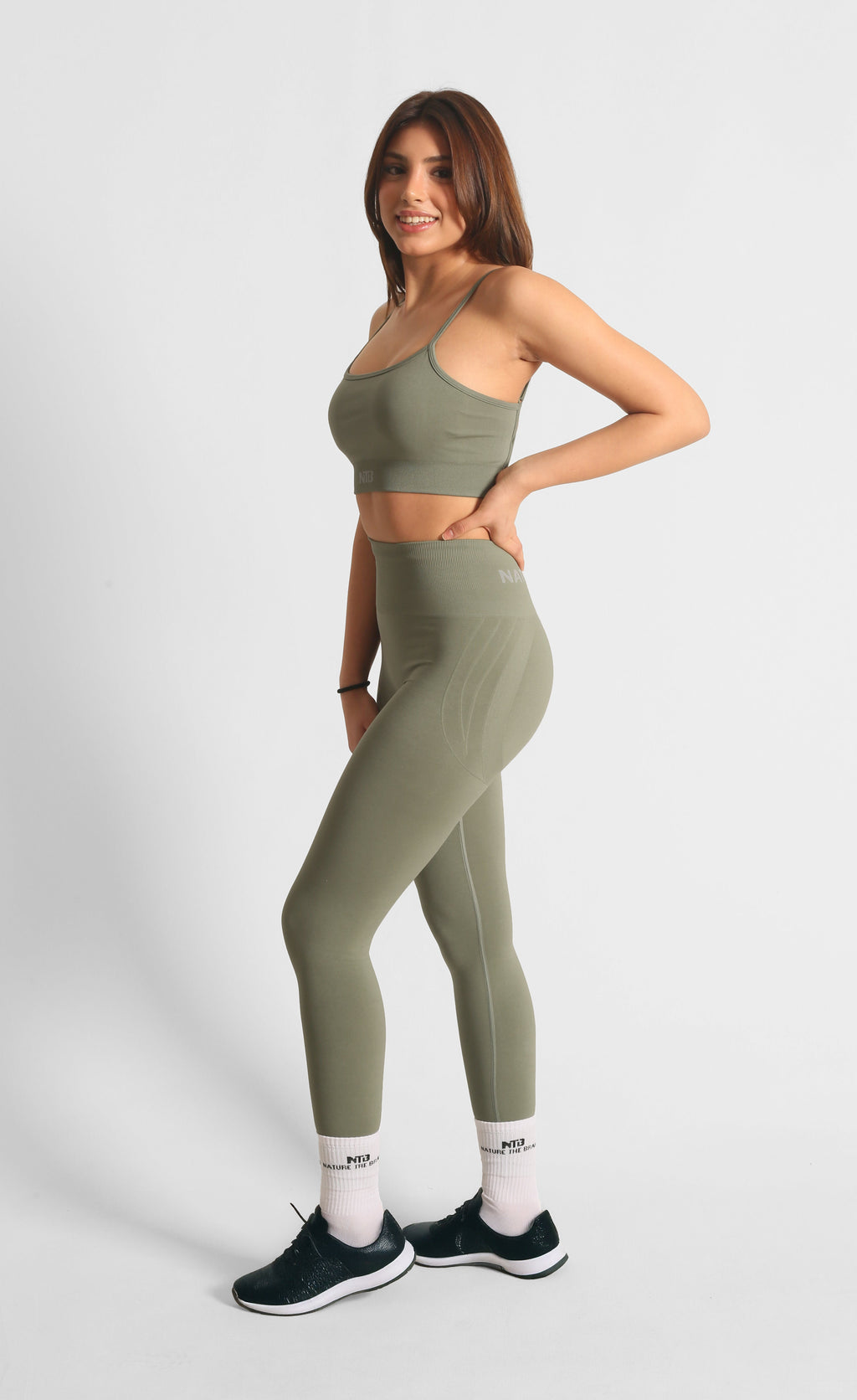 High Waist Formende Scrunch- und Nahtlose Sportleggings Khaki