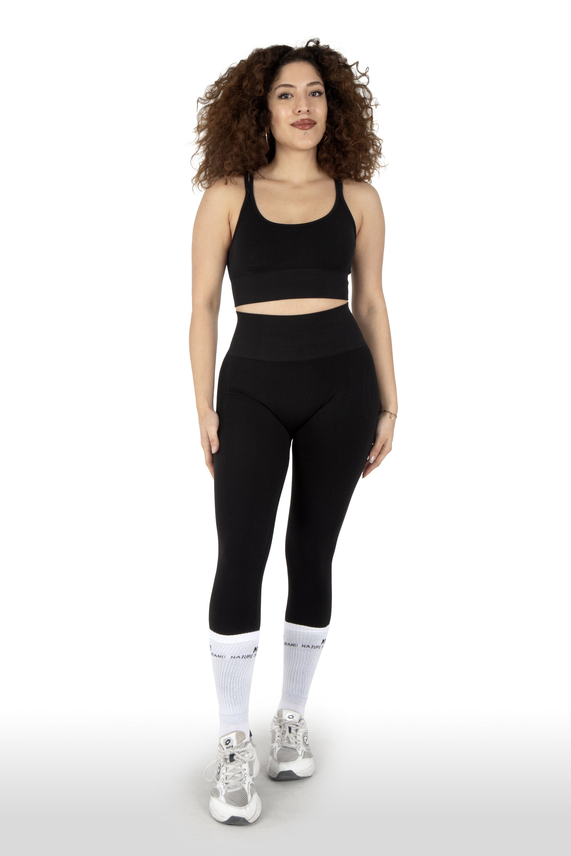Damen Sportleggings mit Hohem Bund und Formendem Scrunch-Effekt Schwarz