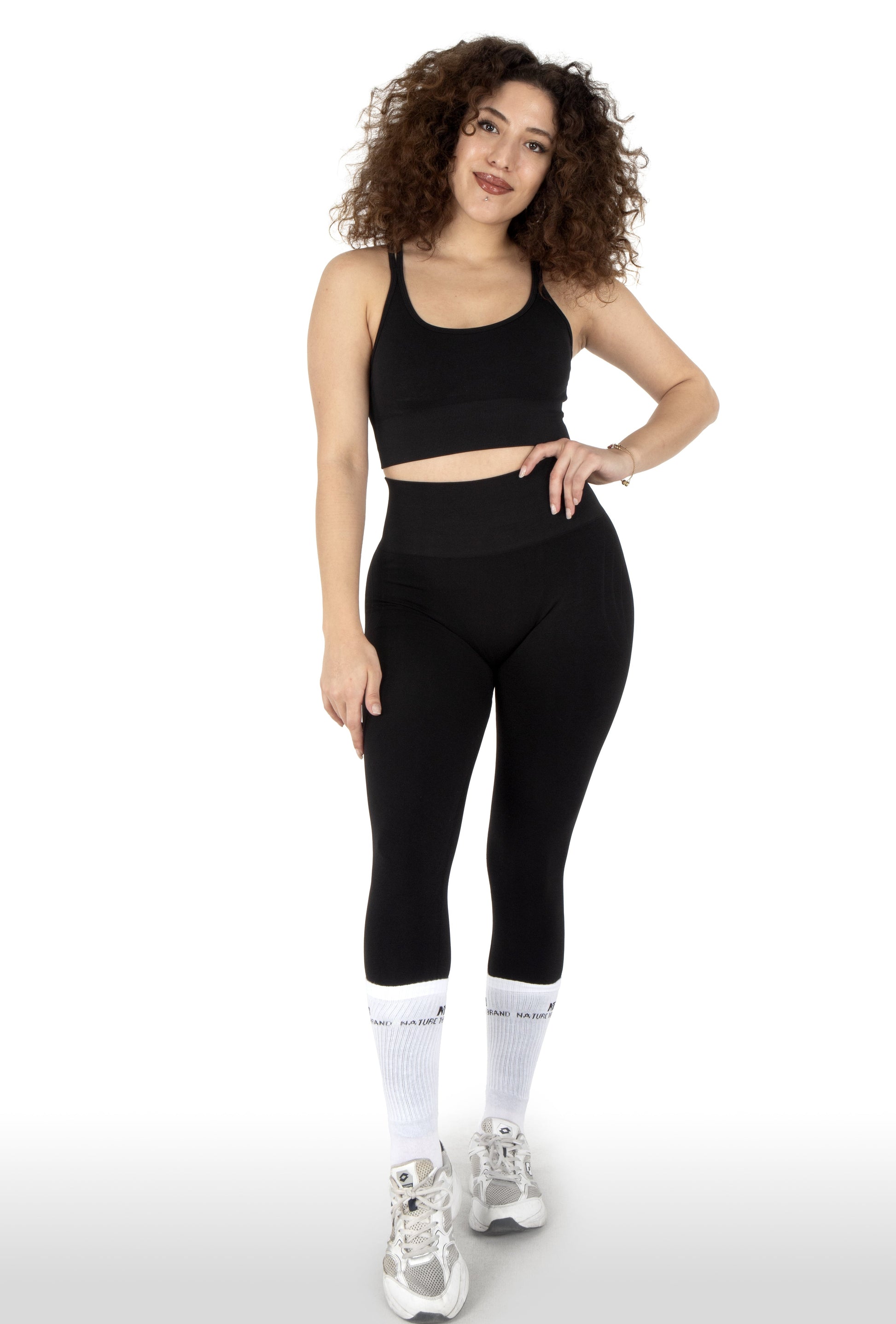 Damen Sportleggings mit Hohem Bund und Formendem Scrunch-Effekt Schwarz