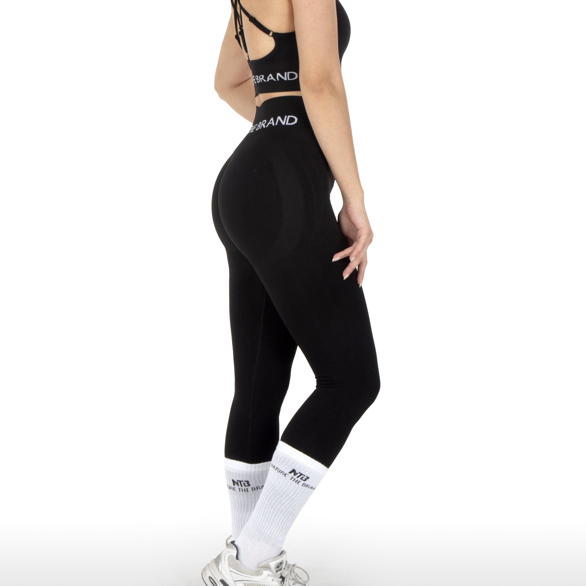 Damen Sportleggings mit Hohem Bund und Formendem Scrunch-Effekt Schwarz