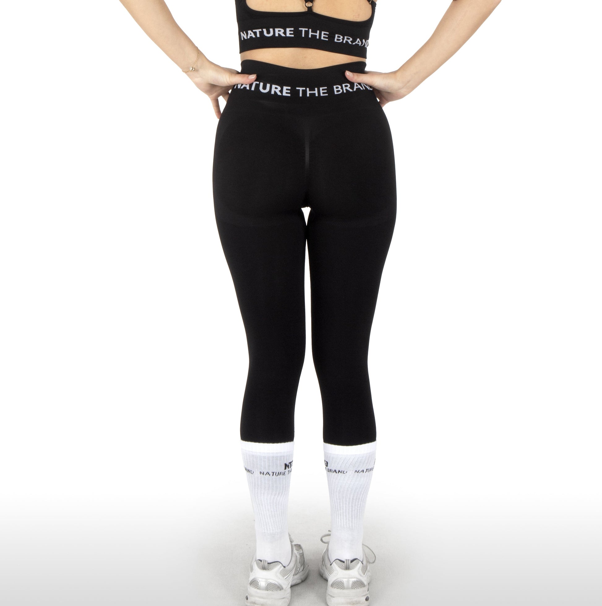 Damen Sportleggings mit Hohem Bund und Formendem Scrunch-Effekt Schwarz