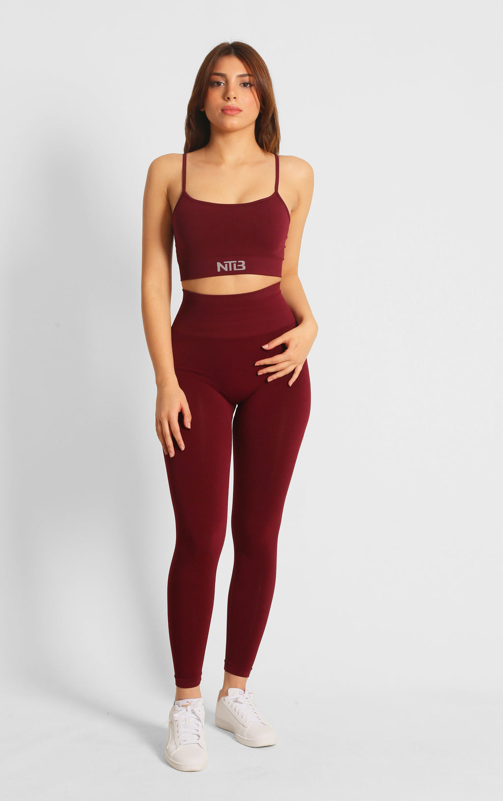 High Waist Seamless und geraffte Hüftformende Sportleggings in dunklem Kirschrot