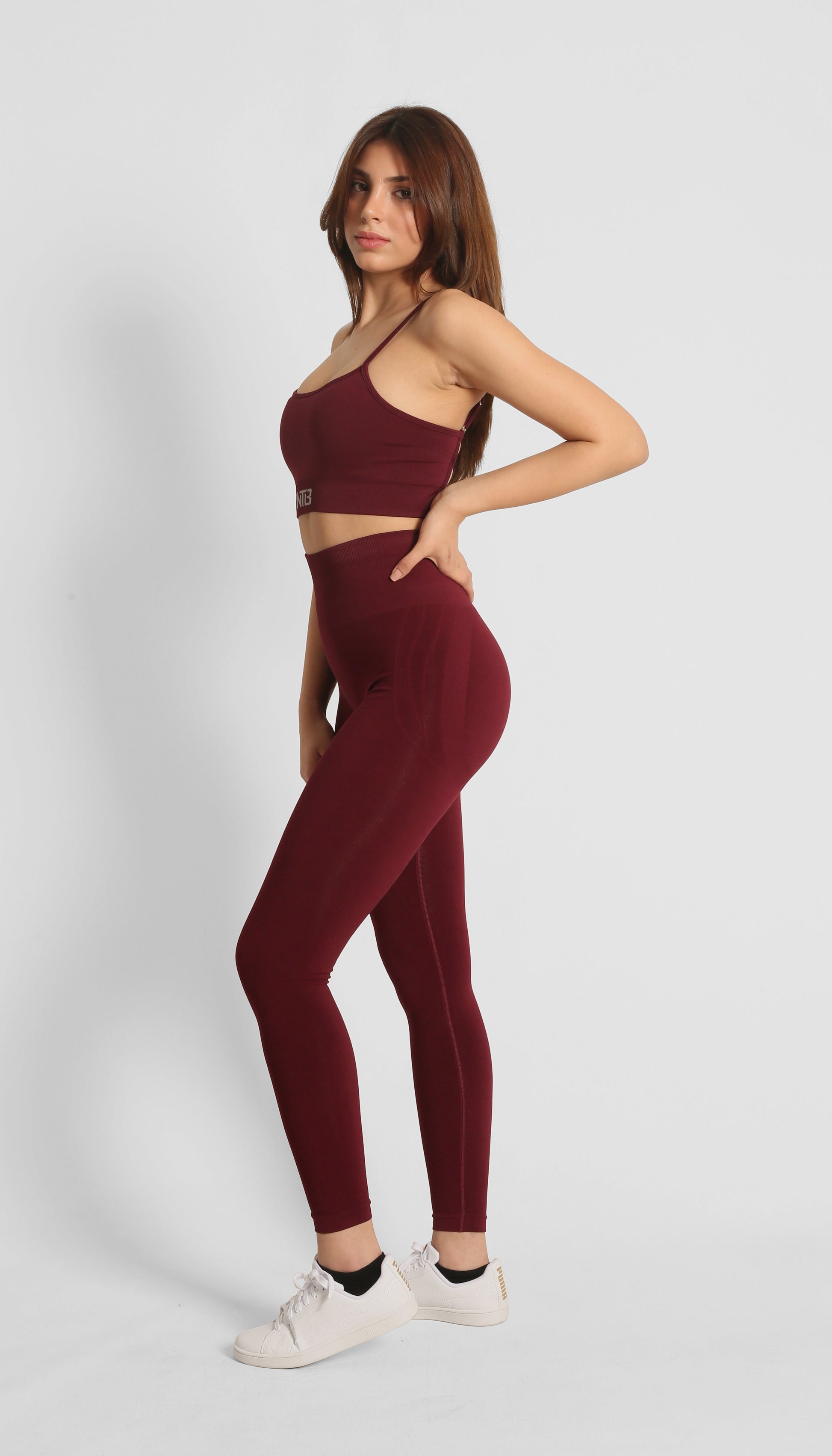 High Waist Seamless und geraffte Hüftformende Sportleggings in dunklem Kirschrot