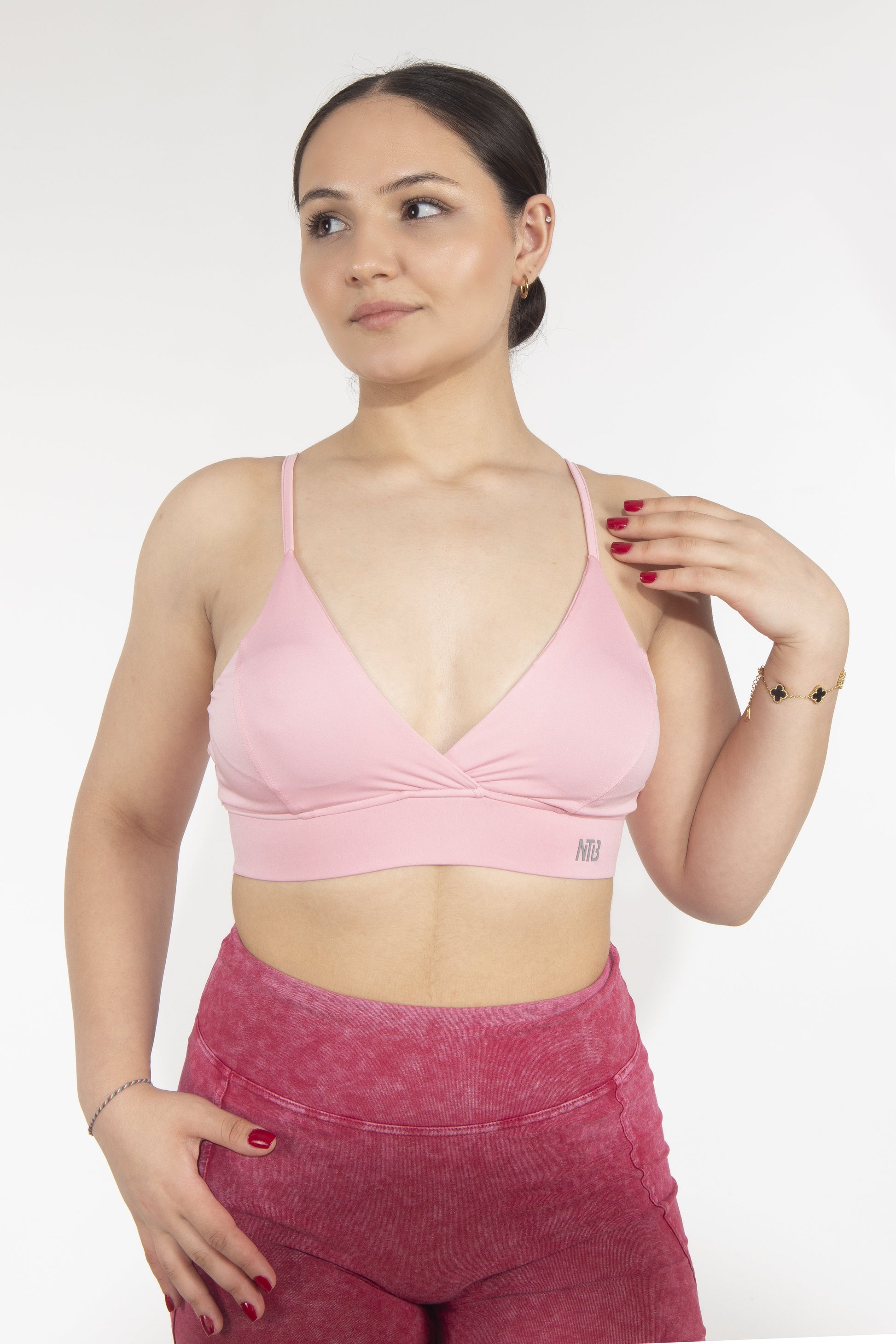 Genähter Sport-BH mit Ausschnitt in Pink