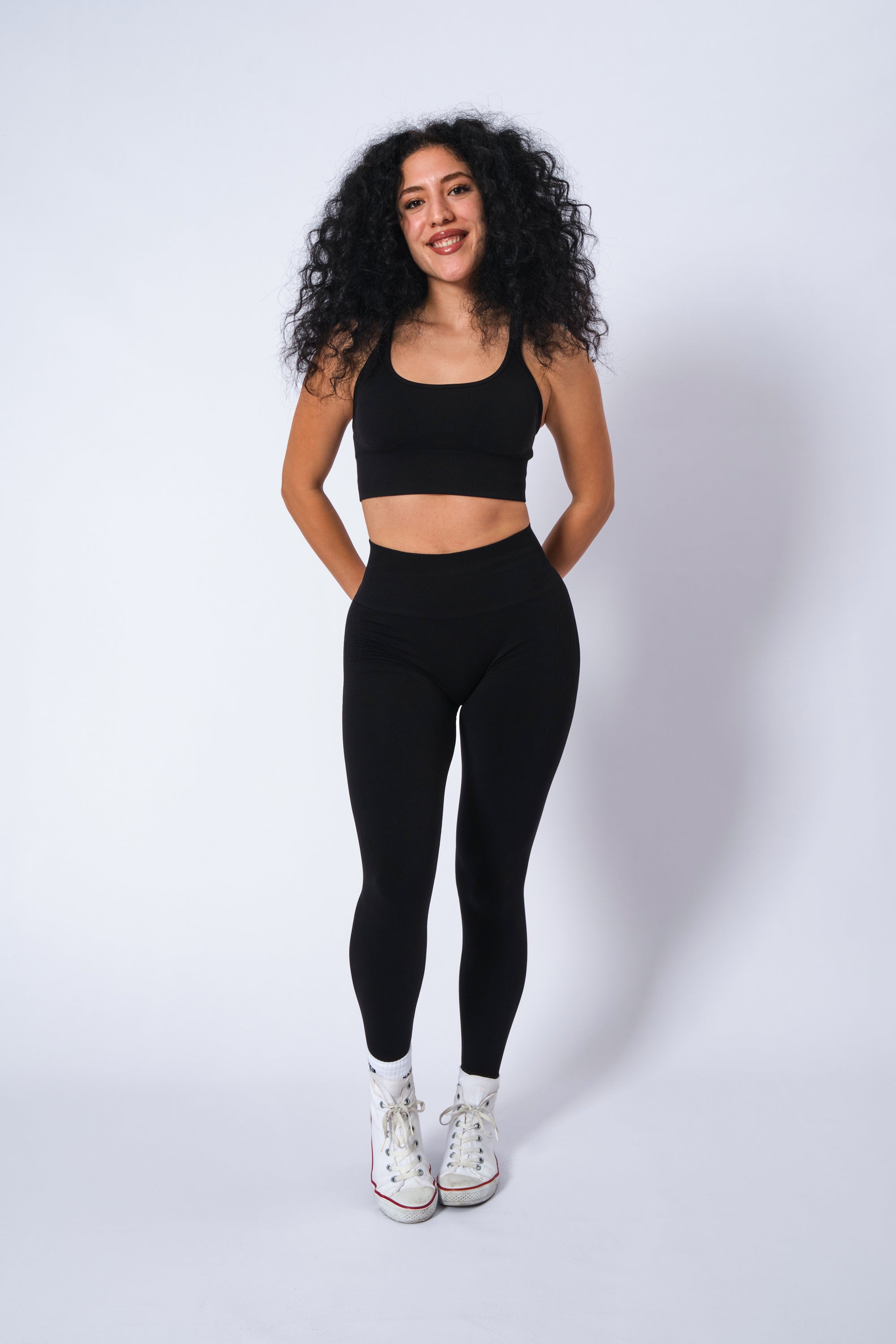 Damen Sportleggings mit Hohem Bund und Formendem Scrunch-Effekt Schwarz