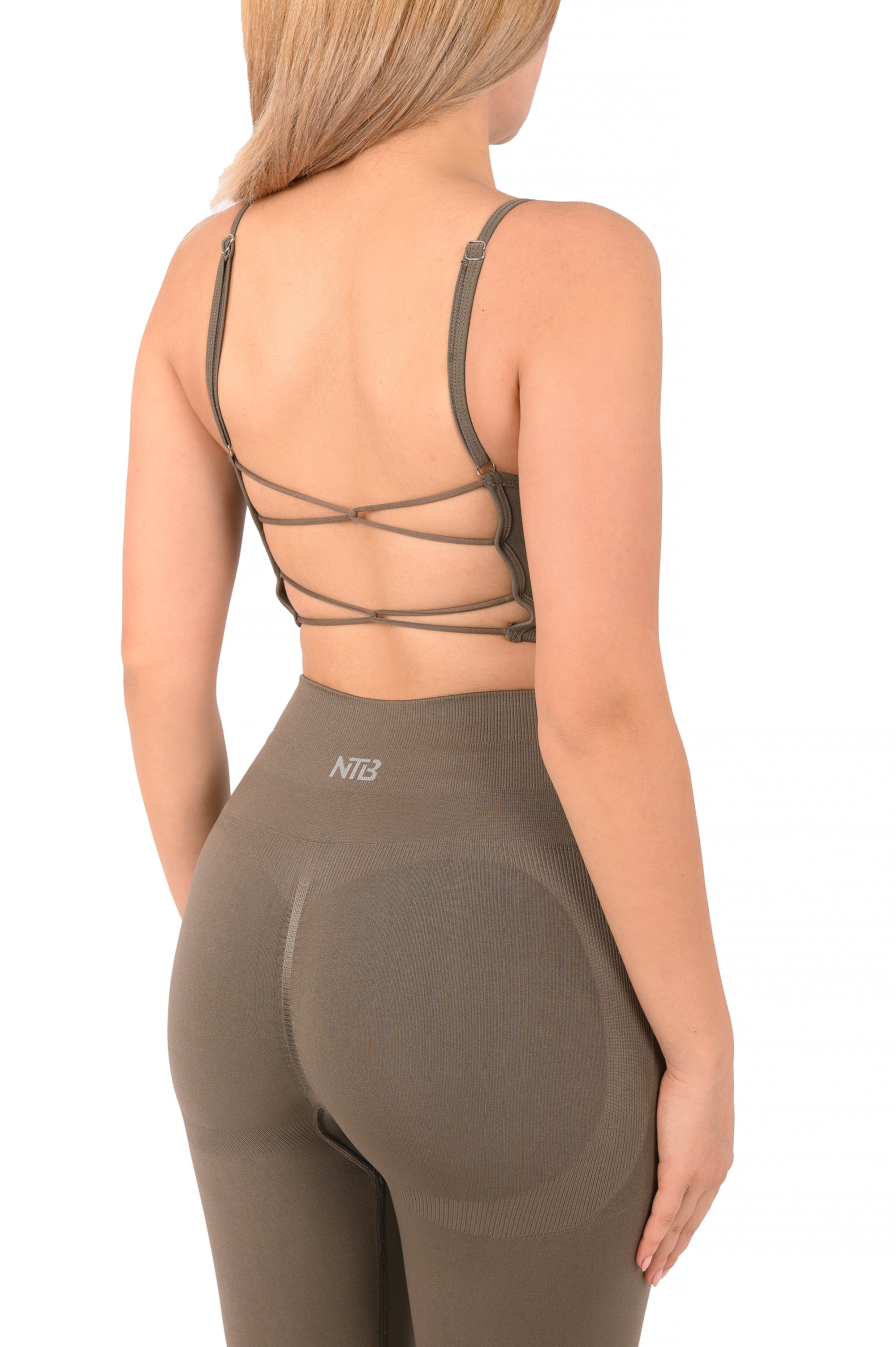 Nahtloser Damen Sport-BH mit Rückenausschnitt in Taupe