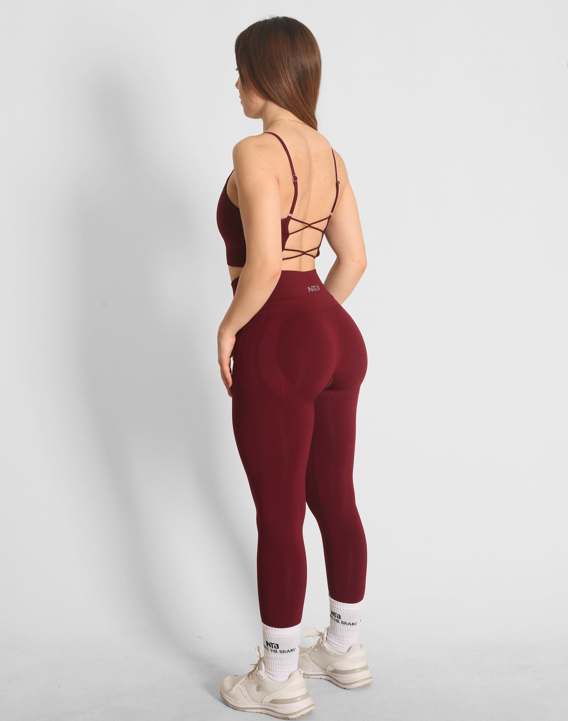 Hohe Taille Nahtlose und Scrunch-freie Hüftformende Sportleggings in Dunkelweinrot