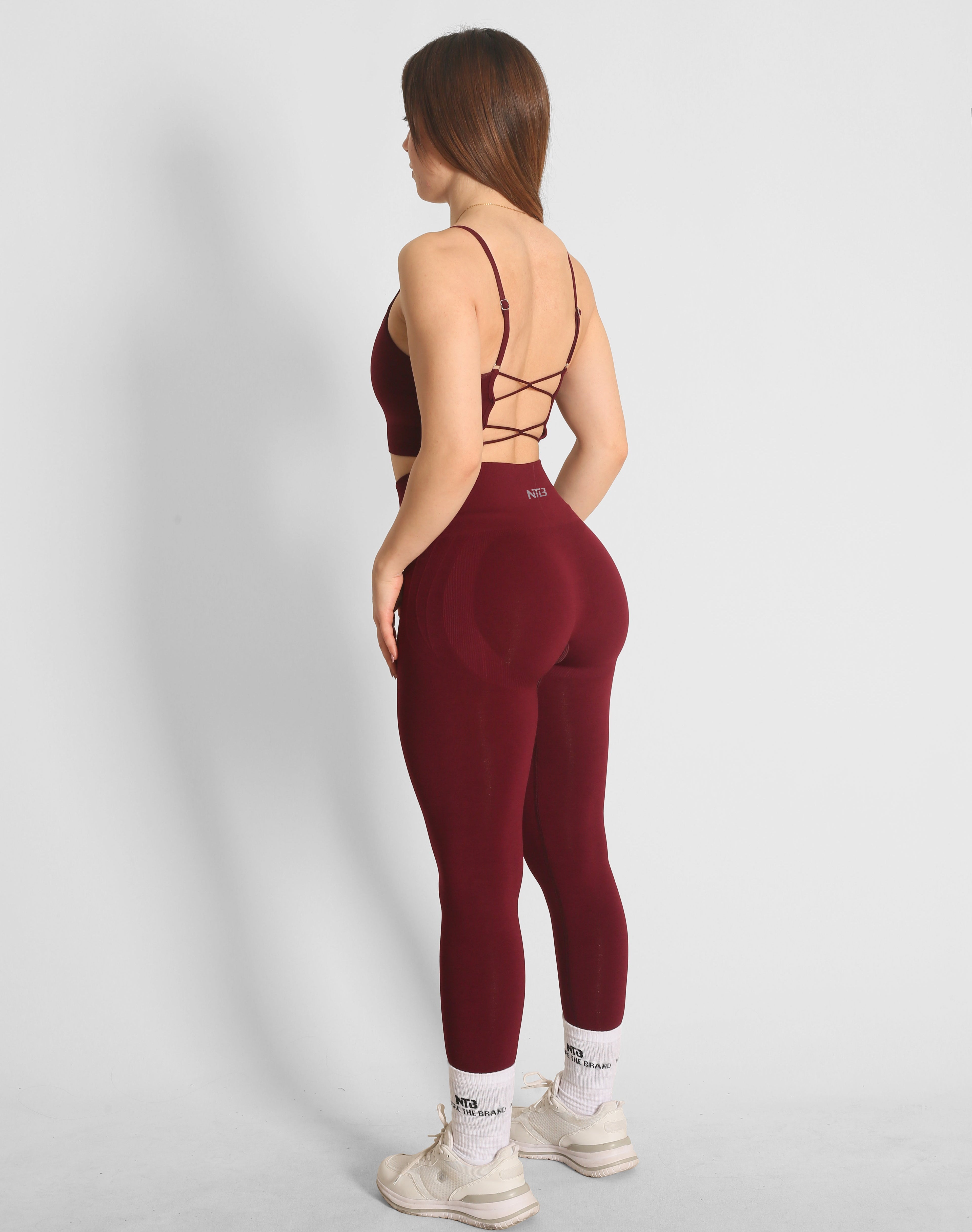 Hohe Taille Nahtlose Hüftformende Leggings Dunkelweinrot